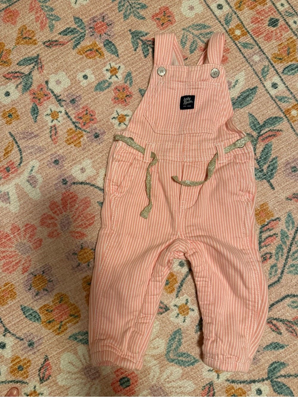 OshKosh B'gosh Coral Pink Pinstripe Overalls with Gold Drawstring